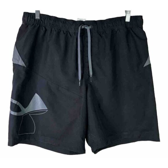 Under Armour Men XL Large Logo Lined Swim Trucks Shorts Black Pockets GUC - Picture 1 of 8